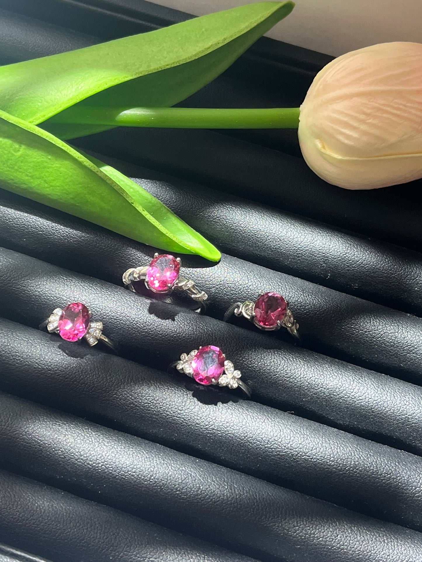 S925:Oval Pink Topaz rings (4 pieces )
