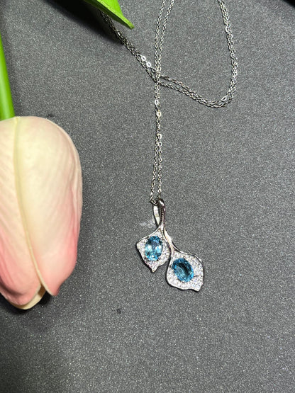 S925 leaf Swiss blue topaz