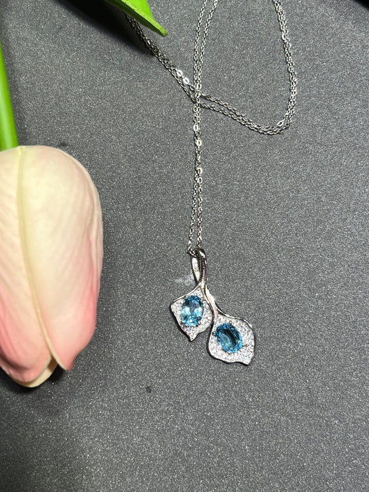 S925 leaf Swiss blue topaz