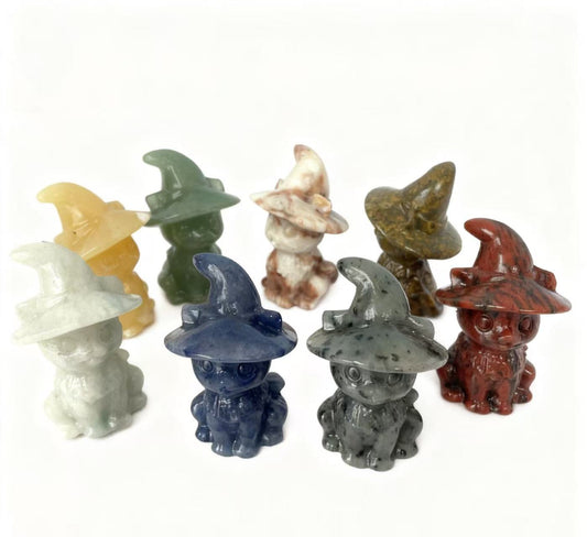 Different materials Witch cat carving natural crystals.6cm