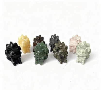 Natural Crystal Carvings of Nine-Tailed Foxes in Various Materials 6cm - Wisdom & Longevity Symbolism Home Decor Collectibles