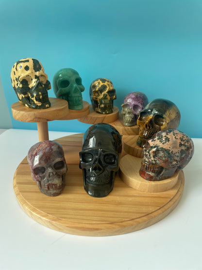 Skeleton crystal carvings of different colors and sizes