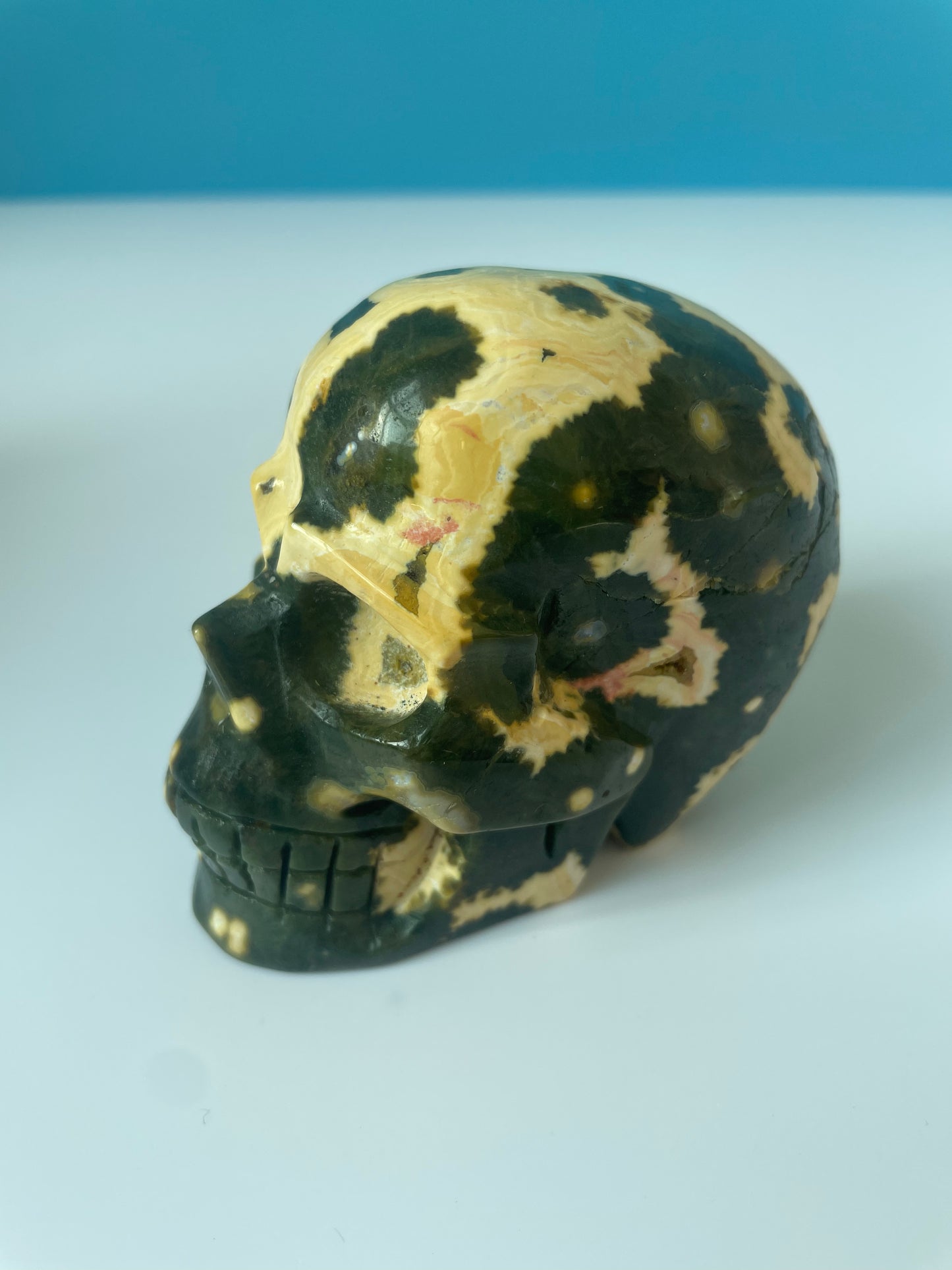 Skeleton crystal carvings of different colors and sizes