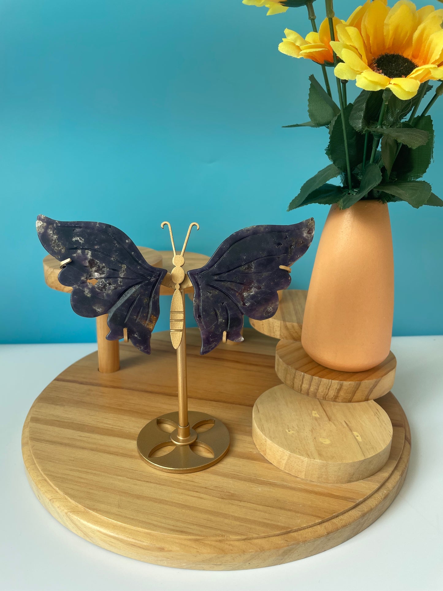 Medium Size Butterfly Wings with Stand 15cm Natural Crystals Unique Design for Display or Decor