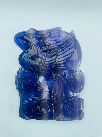 Phoenix Crystal Carving Figurine Handcrafted from Blue-Purple Fluorite Natural Stone Collectible Item for Enthusiasts
