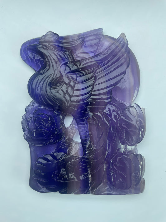 Phoenix Crystal Carving Figurine Handcrafted from Blue-Purple Fluorite Natural Stone Collectible Item for Enthusiasts