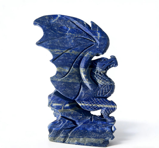 crystal figurine of a flying dragon made of lapis lazuli