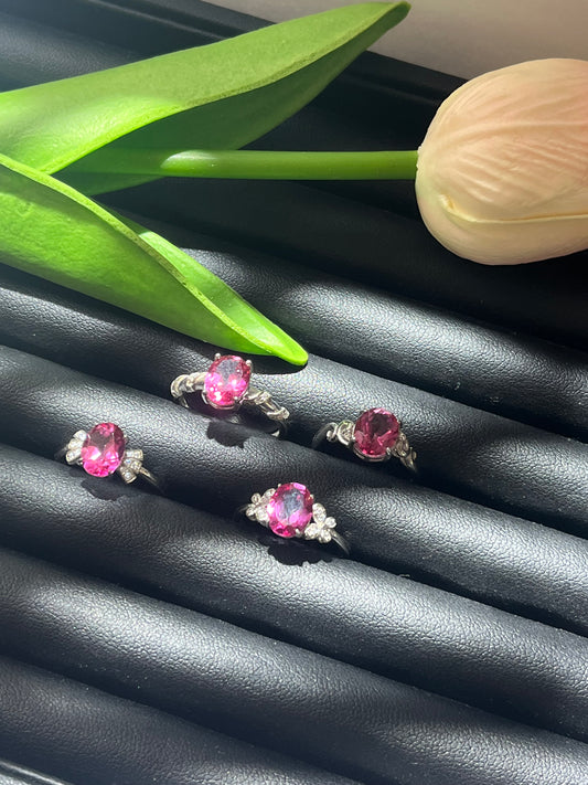 S925:Oval Pink Topaz  rings (4 pieces )