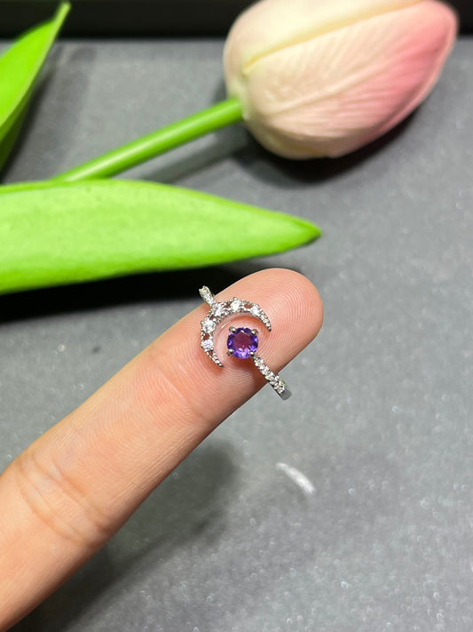 S925 moon amethyst rings