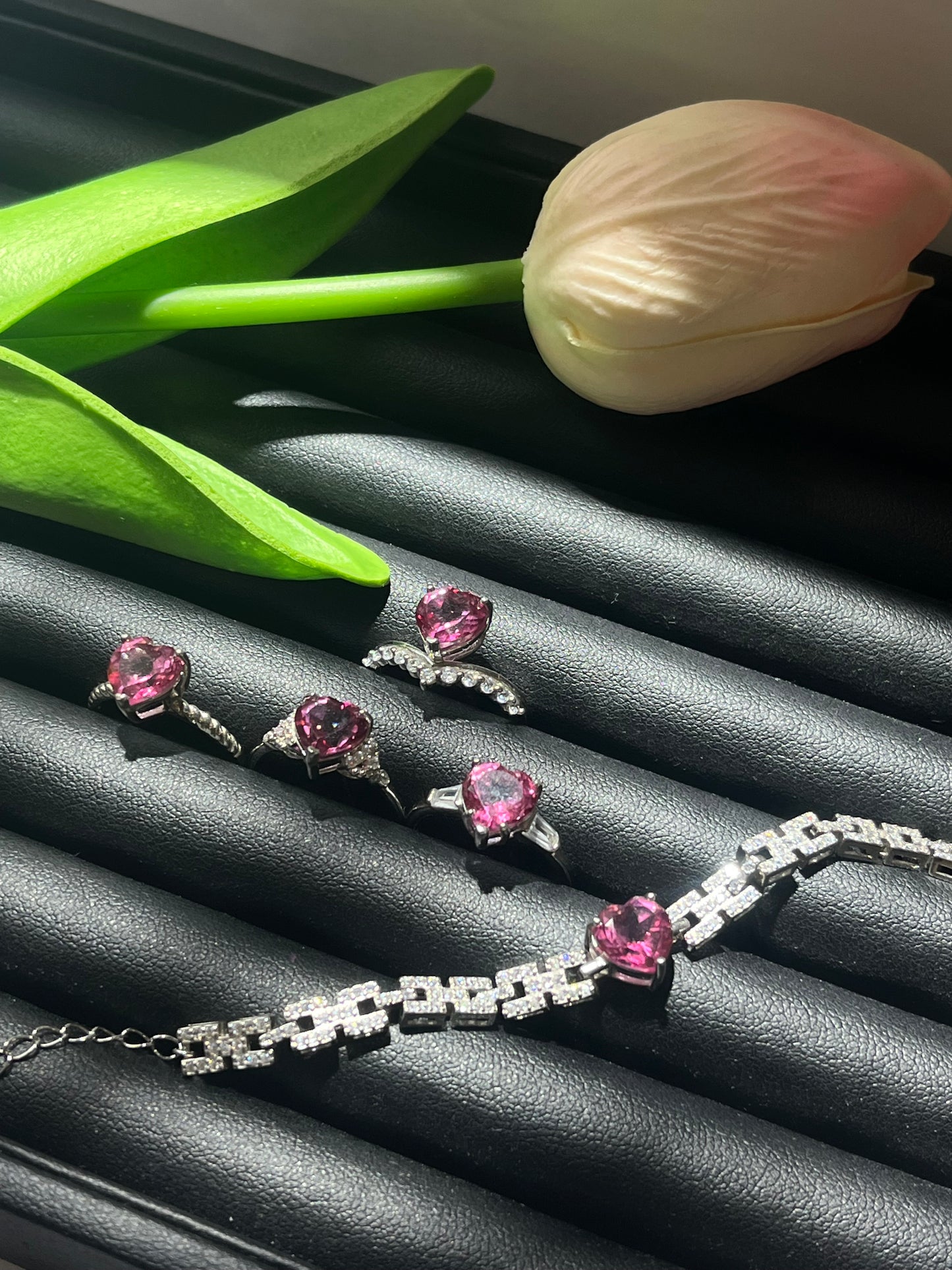 S925:Heart Pink Topaz (5 pieces )