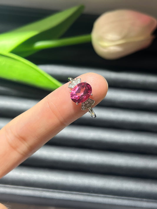 S925:Oval Pink Topaz rings