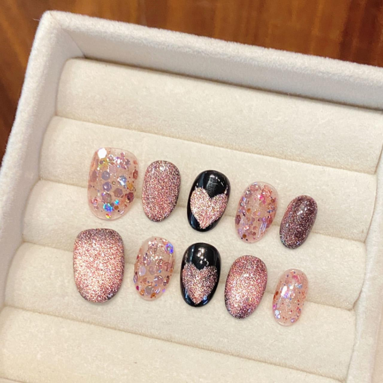 10pc/set Handmade Press on Nails Short Cat Eye Love Broken Diamond Nail Tips Removable and Reusable