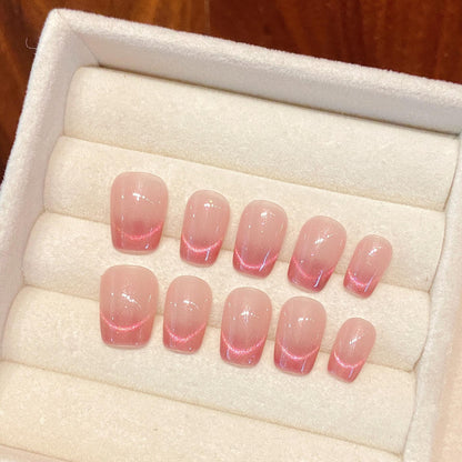 10pc/set Handmade Press on Nails Long Short Dopamine Dual Color Cat Eye Nail Tips Removable and Reusable