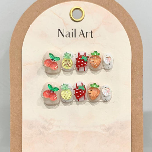 10pc/set Handmade Press on Nails Cute Short Square Dopamine Hand Drawn Graffiti Nail Tips Removable and Reusable