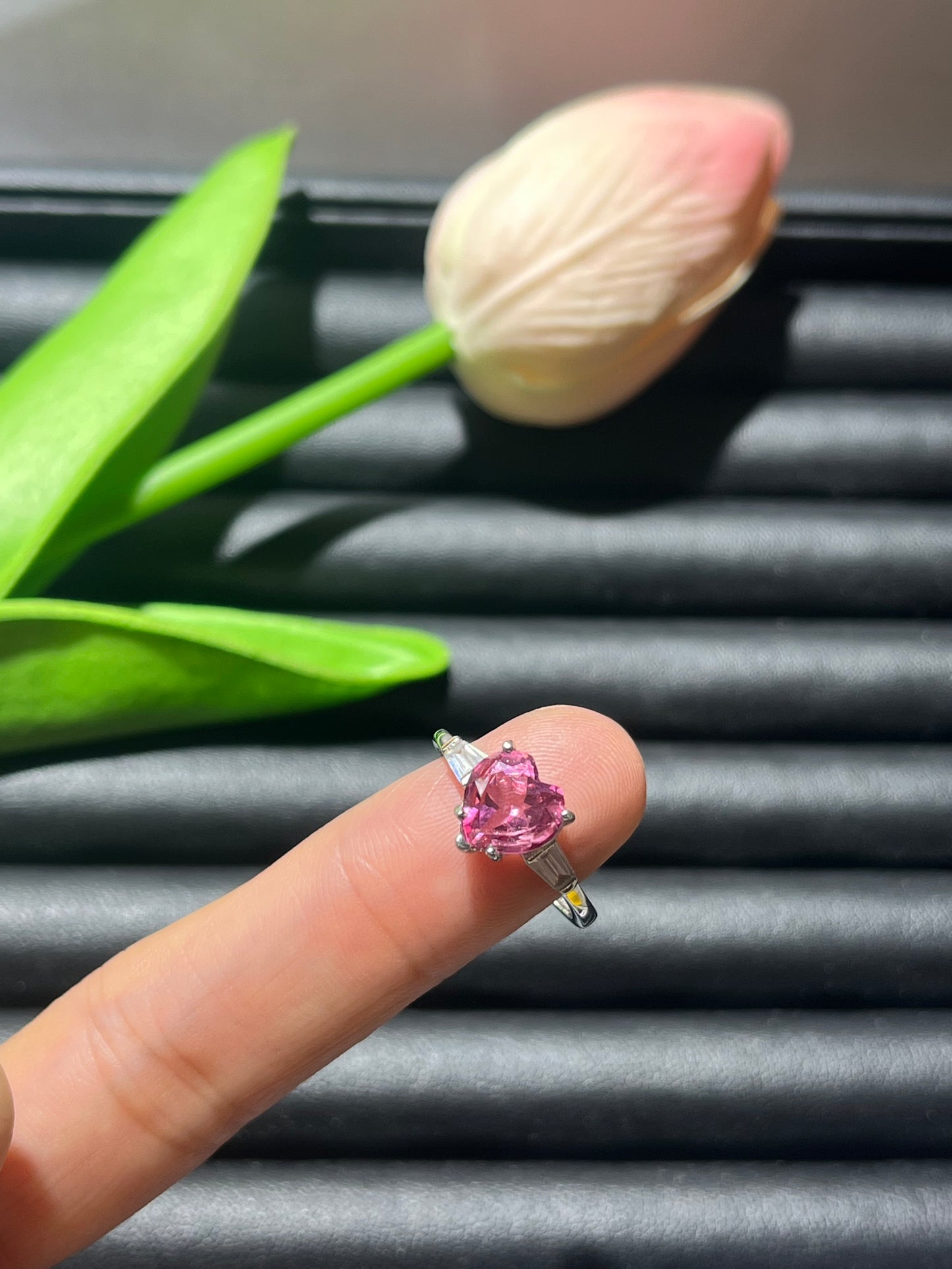 S925:Heart Pink Topaz rings