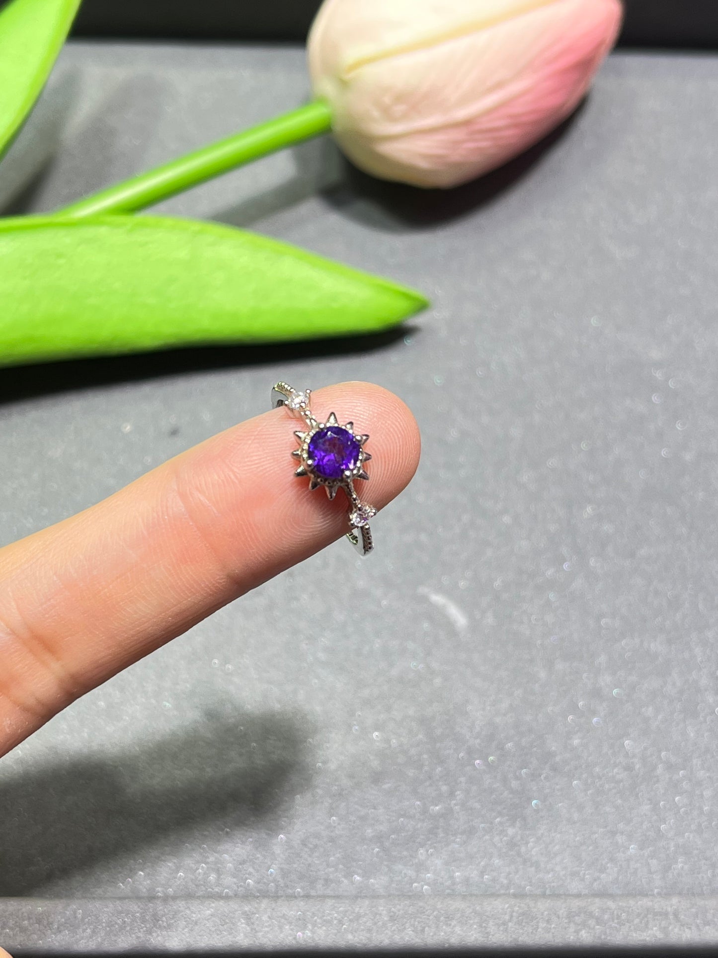 S925 sun amethyst rings